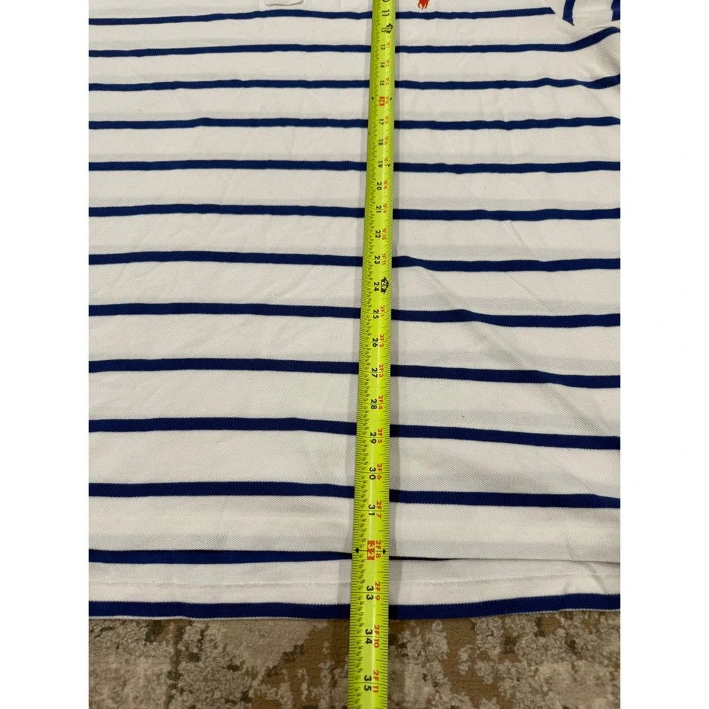 Polo Ralph Lauren Mens 4XB Big & Tall Striped Pique Polo Shirt White Navy Blue
